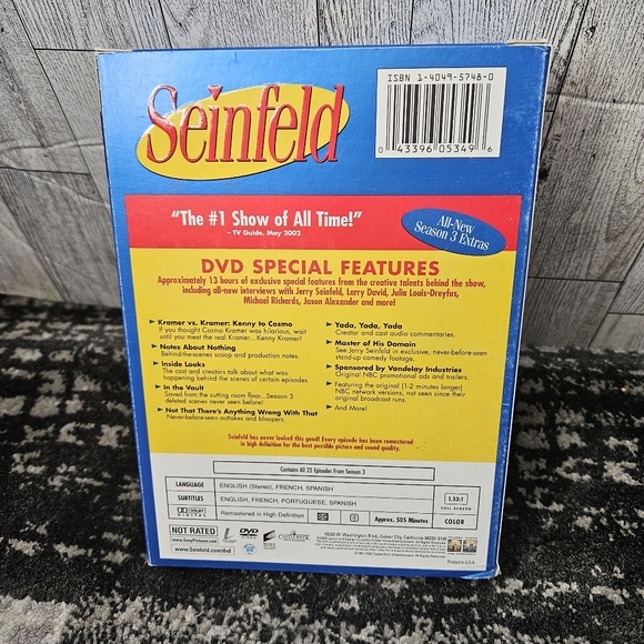Seinfeld - Season 3 Box Set 22 Episode DVD Full Screen Remastered in HD - Picture 3 of 9